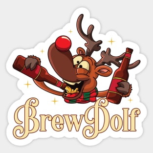 Brewdolph Funny Drinking Reindeer Christmas Sticker